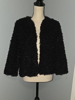 Ruby Rd. Black Teddy Faux-Fur Open Front Jacket